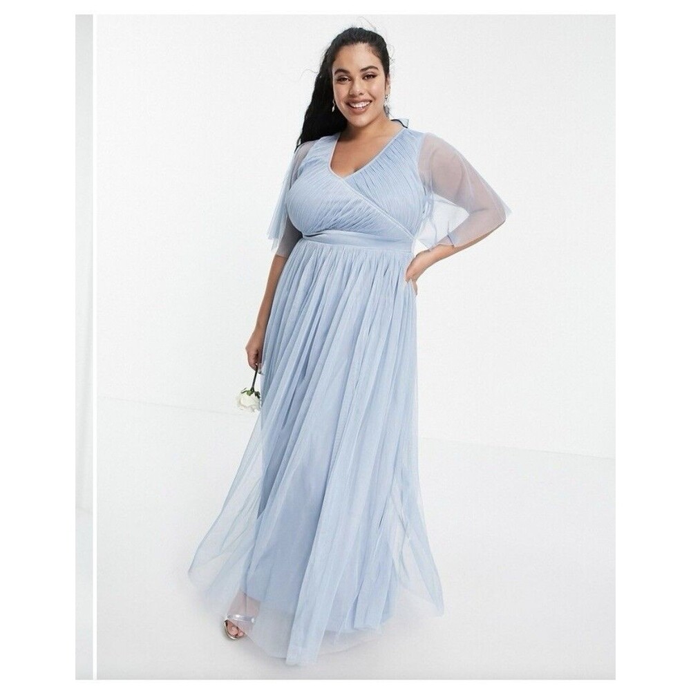 Anaya With Love Plus Bridesmaid Tulle Flutter Sleeve Maxi Dress In Soft Sz 24